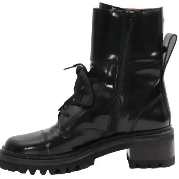 See by Chloe Women Size 37 Black Mallory Combat Ankle Boot Leather Biker $890 - Picture 6 of 13